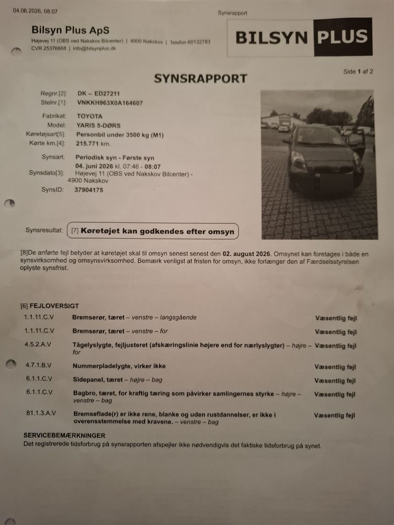 TOYOTA, YARIS 5-DØRS, 1,3 MAN. 6. 5D STOP& Skrotbil skrotpræmie