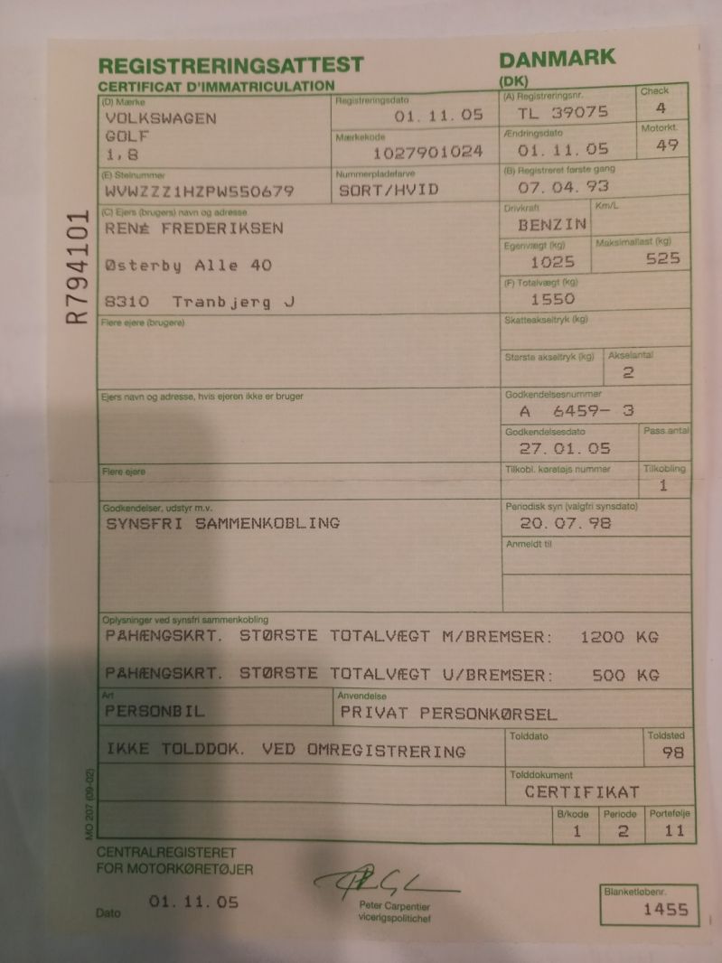 VOLKSWAGEN, GOLF, 1,8 Skrotbil skrotpræmie