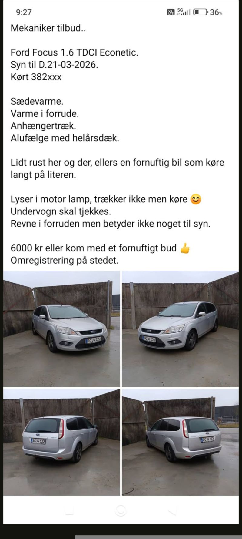 FORD, FOCUS STATIONSVOGN, 1,6 TDCI ECONETIC Skrotbil skrotpræmie