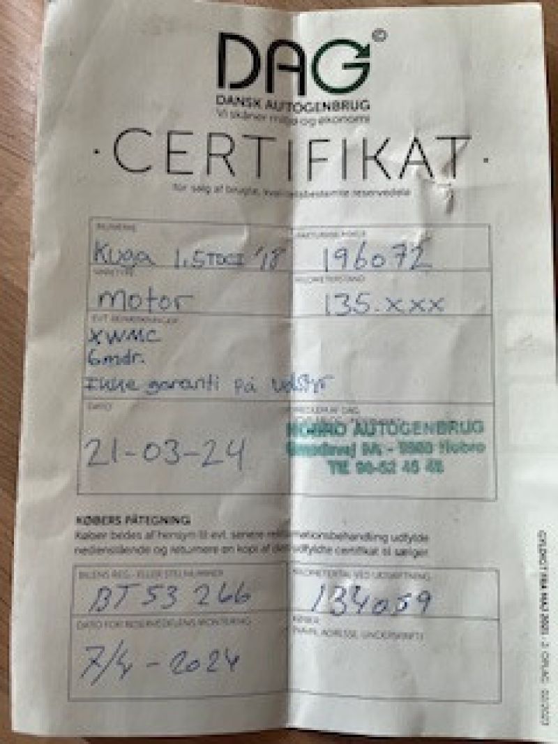 FORD, Kuga MCA, 1.5 TDCi (120 HK) SUV FWD (forhjulstræk) Automatisk Skrotbil skrotpræmie