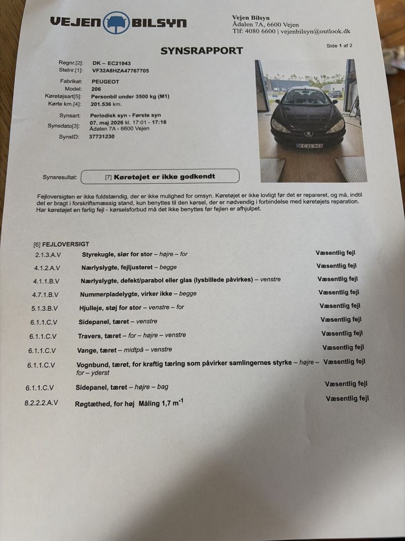 PEUGEOT, 206, 1,4 HDI-5 DØRS Skrotbil skrotpræmie