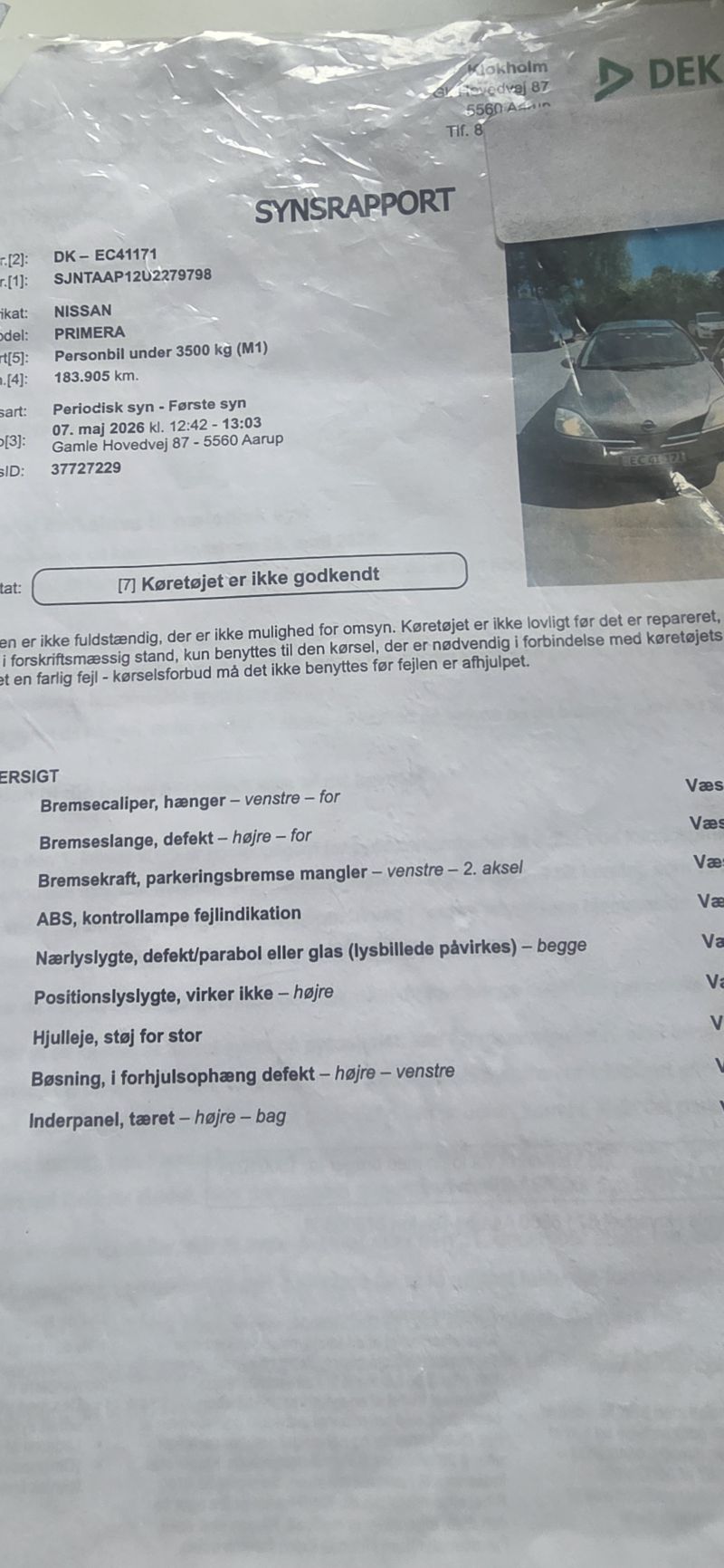 NISSAN, PRIMERA, 1,6 STW Skrotbil skrotpræmie
